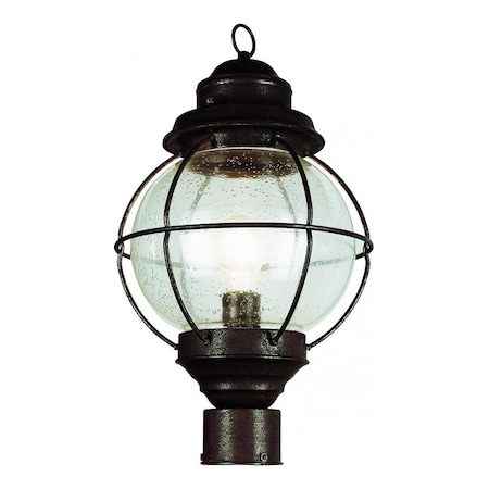 One Light Black Clear Seeded Glass Post Light